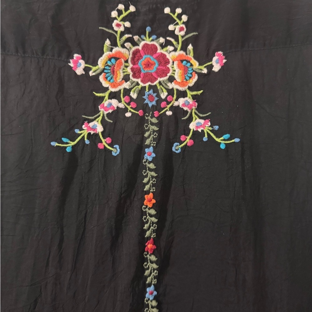 Johnny Was Black Mini Dress with Floral Embroidery - Picture 10 of 11
